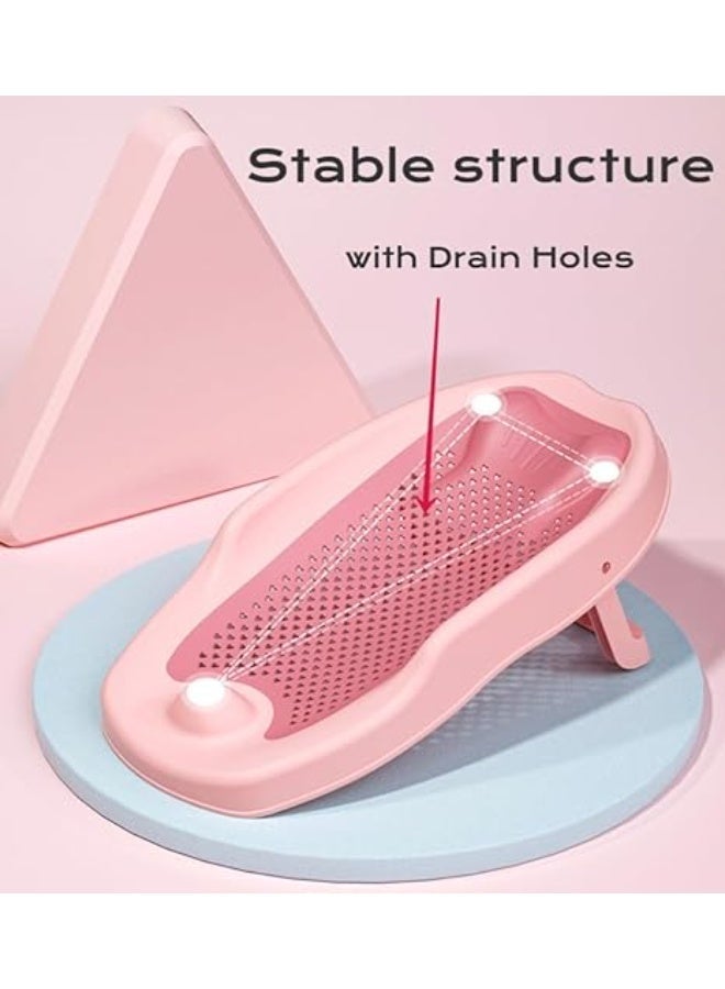 Baby Foldable Bath Tub Seat, Baby Bath Support, Newborn Bathtub Chair for 0-12 Months, Foldable Infant Bathtub Shower Seat with Drain Holes (PINK) - Image 2
